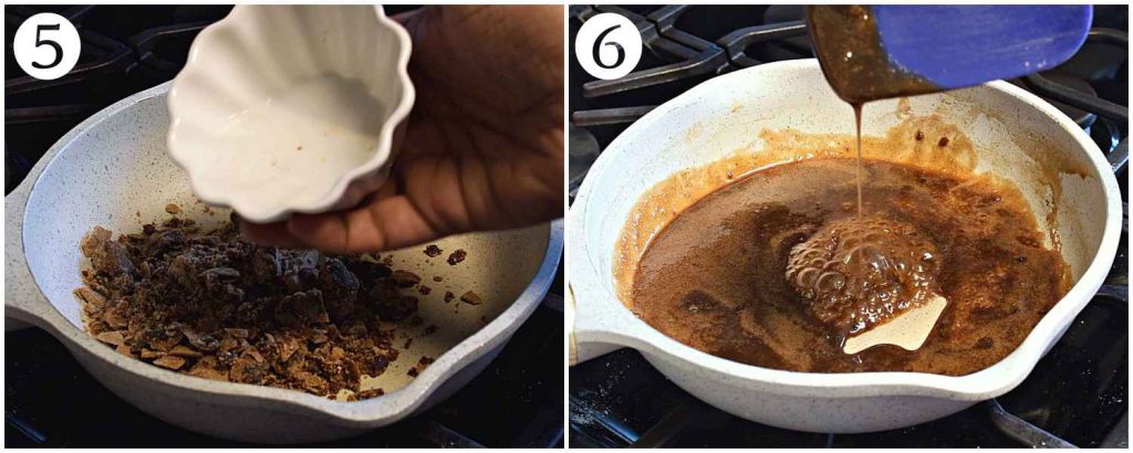 process of adding water to jaggery to make syrup