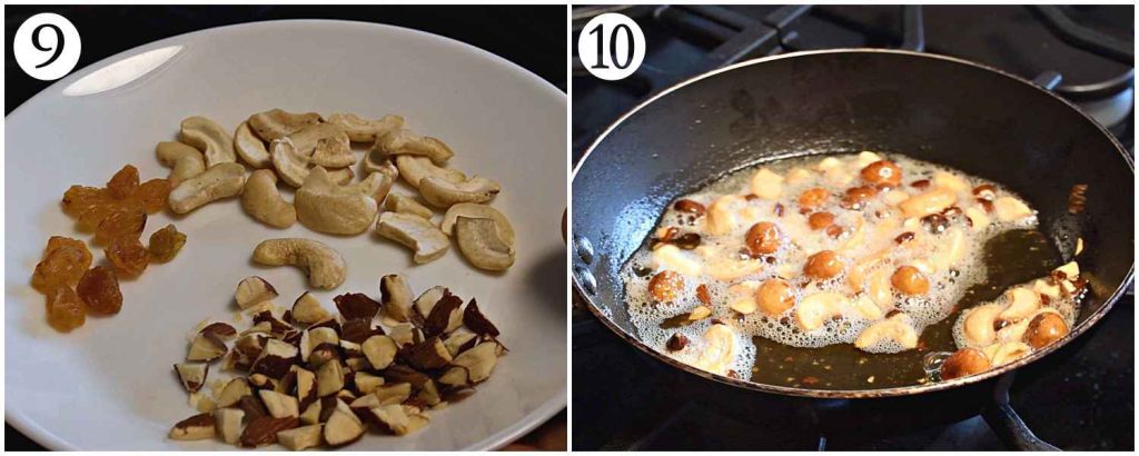 a plateful of dry nuts and it is being roasted