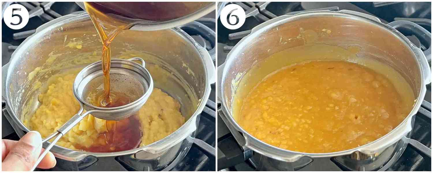 process pictures of adding jaggery syrup and mixing it