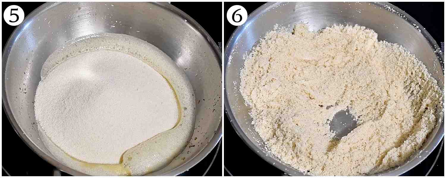 collage showing the before and after pictures of roasted semolina