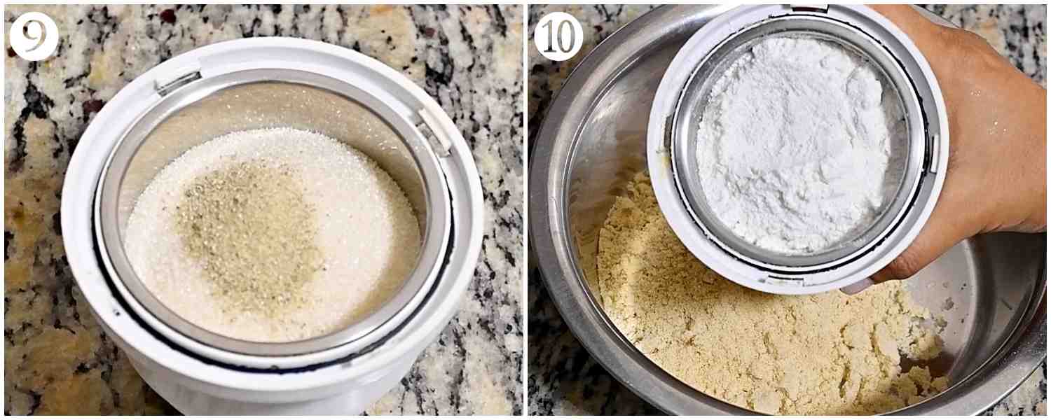 process of powdering the sugar and green cardamom.